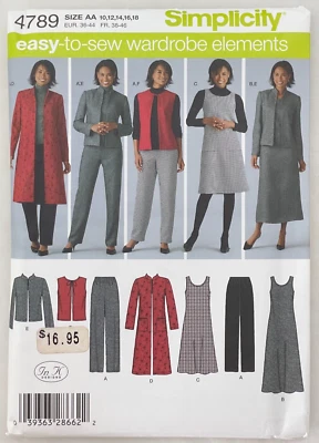Simplicity 4789 EASY Jackets, Vest, Pants, Jumper & Dress Sz 10-18 UNCUT Pattern - Image 1 of 2