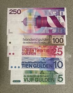 NETHERLAND: 5-10-25-50-100-250 Gulden, Banknote 1968-1985