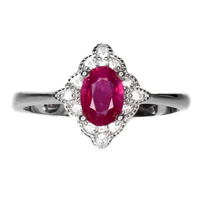 925 Sterling Silver Ring Oval Ruby 7x5mm Simulated Cz Gemstone Jewelry Size 9 - Image 1 of 4