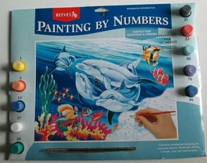 Reeves Painting by Numbers UNDERWATER DOLPHINS Kit PL36 11.5" x 15.5" Sealed - Picture 1 of 7