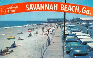 GA~GEORGIA~SAVANNAH BEACH (TYBEE ISLAND)~GREETINGS~CAR PARKING AT THE BEACH - Picture 1 of 3