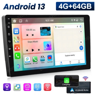 4+64GB 10.1" Android 13 Carplay GPS Navi WiFi Touch Screen Car Stereo Radio 2DIN - Image 1 of 4