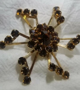 SPILLA VINTAGE DI DESIGN RICCA AMBRA MARRONE STRASS DESIGN RUOTA SENZA MARCHIO - Foto 1 di 12