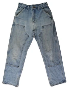 CARHARTT B73 US Men's 30 X 33 Blue Denim Double Knee Logger Jeans DISTRESSED - Picture 1 of 16