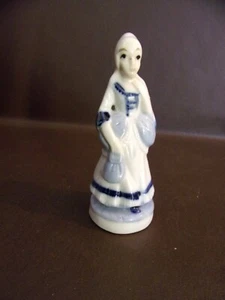 Vintage Hand Painted Porcelain Blue & White Lady Figurine (Unmarked) - Picture 1 of 8