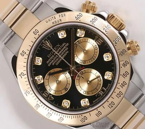 Rolex Daytona 116523 18k Two Tone 40mm Watch-Custom Black Diamond Dial-18k Bezel - Picture 1 of 6