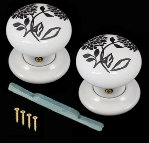 Set pomelli per porta in ceramica bianco nero design dalia (coppia) 60 mm - Foto 1 di 1