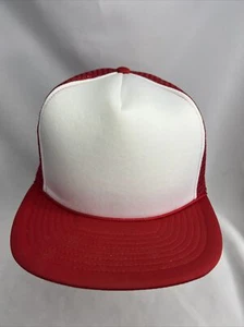 Red & WhiteSnapback Hat VTG Deadstock Foam Front Rope Cap Plain Mens Trucker Hat - Picture 1 of 8