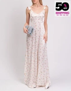RRP €234 GHOST LONDON Satin Maxi Dress Size XL Floral Ruffled Sleeveless V-Neck - Picture 1 of 7