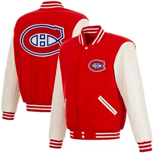 NHL Montreal Canadiens Wende Fleece Jacke PVC Ärmel gesticktes Logo rot - Bild 1 von 7