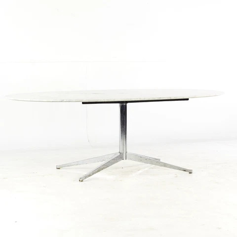 Florence Knoll Style Mid Century White Marble and Chrome Dining Table Cover