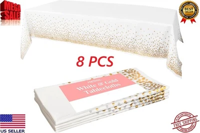 White and Gold Tablecloths, 54x108 Inches - Party Table Cloths Disposable - Image 1 of 4
