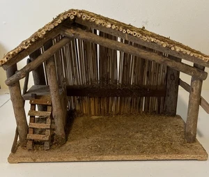 Vintage Holz Moos Krippe Stall 13" Breite x 10" Höhe x 6" Krippe-Enesco 1983 - Bild 1 von 7