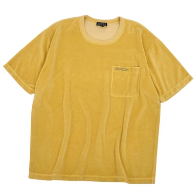 GUCCI Vintage Tom Ford Era Velour T-Shirt Mustard Yellow Logo Embroidery Italy S - Image 1 of 4