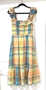 Vineyard Vines Kleid XS gesmokt Leinen kariert Midi Taschen Coastal Preppy NEU - Bild 1 von 10