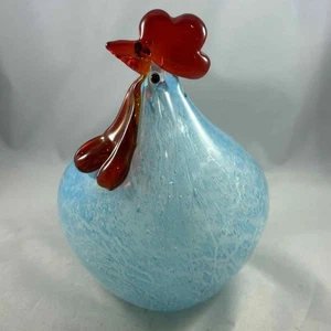  Hand Blown Murano-Style Art Glass Blue Rooster/Chicken Figurine  - Bild 1 von 7