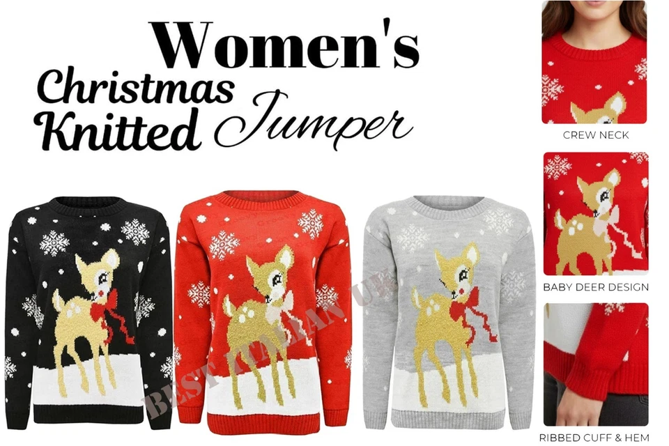 Nuevo Suéter Top Damas Navidad Bebé Ciervo Bambi Navidad Novedad Unisex Foto 1 de 1