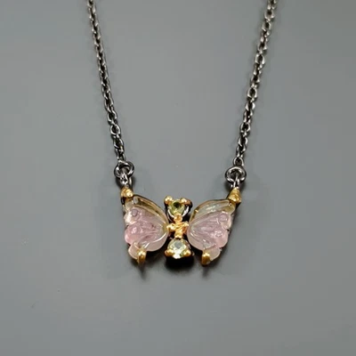 Handmade Natural Tourmaline Necklace 925 Sterling Silver 17.5"/N27199 - Image 1 of 4