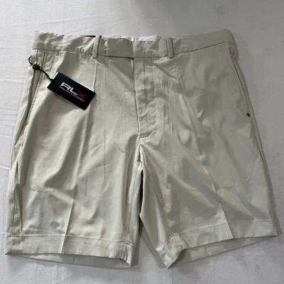 Shorts de golfe RLX Ralph Lauren ajuste sob medida masculino 34 areia cáqui 8,5” costura interna novo com etiquetas - Imagem 1 de 4