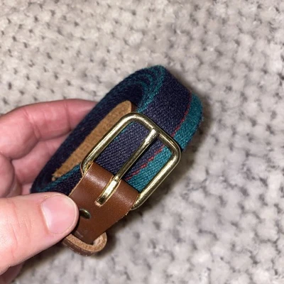 Cinturón de lona estilo universitario vintage ribete de cuero, verde, rojo marino estampado 40 Foto 1 de 4