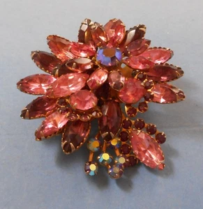 VINTAGE PINK AND PURPLE RHINESTONE BROOCH - Picture 1 of 2