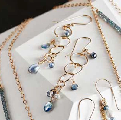 Roost × Robindira Unsworth Kyanite & Sapphire Waterfall Loop Earrings 3" 22K GP - Image 1 of 3