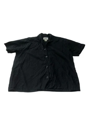 Лен от Jeanne Engelhart льняная куртка Топ женщин L черный кнопка спереди Lagenlook - Изображение 1 из 4