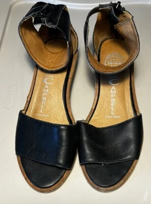 Sandálias Jeffrey Campbell Ibiza Tira no Tornozelo Preta Tamanho 6.5 Couro Soberbamente Feito - Imagem 1 de 4