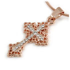 Small Clear Crystal Cross Pendant With Rose Gold Tone Snake Type Chain - 44Cm