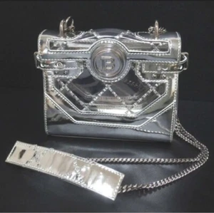 Balmain B-Buzz Silver Leather x PVC 2way Chain Shoulder Bag / Mini Backpack - Picture 1 of 9
