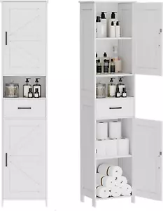 67" H Tall Bathroom Storage Cabinet with 2 Barn Doors and 1 Drawer, Narrow Stora - Picture 1 of 8