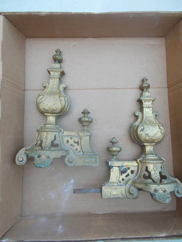 Vintage Ornate French style Brass Andirons, Fireplace, Fender ends Cover