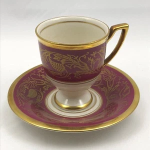 Waldershof Baviera Granate Oro 22K Taza de Té Platillo ~ Hecho en Alemania Hecho a Mano - Imagen 1 de 9