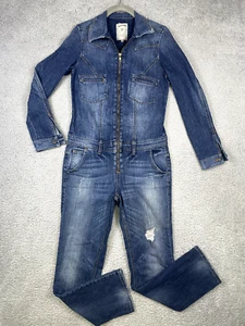 GUESS Denim Jeans Jumpsuit Long Sleeve Coverall Zip Front Woman's Size 27 - Picture 1 of 20