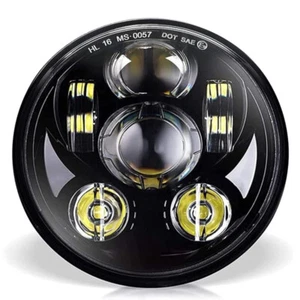 Black 5.75" LED Headlight Bulb Fit For Harley Motorcycle Dyna Softail Sportster - Picture 1 of 12