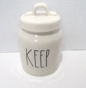 Rae Dunn KEEP Kanister & Deckel 7" weiß Landhaus Bauernhaus Dekor Handwerker Kollektion - Bild 1 von 6