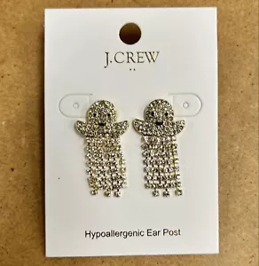 j crew Ghost earrings Halloween Bling crystal Rhinestone gold drop fringe NWT - Picture 1 of 1