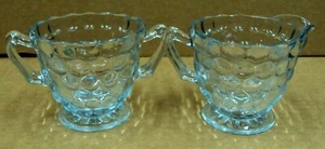 Vtg ANCHOR HOCKING Sapphire Blue BUBBLE GLASS Open Sugar Bowl & Creamer (2 pcs) - Picture 1 of 7