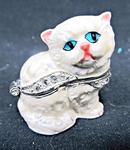 Persian Cat Bianca Miniature Jeweled Pewter Trinket Box Cat Collectibles - Picture 1 of 4