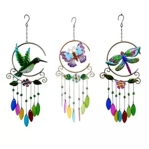 Wind Chime Hummingbird Metal 7-Color Glass Pendant Iron Crafts Decoration UK - Picture 1 of 16