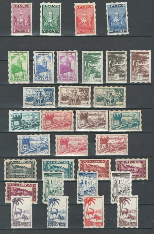 LOTE COMPLETO DE SELLOS DE LAS COLONIAS FRANCESAS DE MARRUECOS CASTILLOS Y SITIOS MNH (MARRUECOS 364) Foto 1 de 1