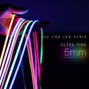 384leds/m LED Strip Light Thin 5mm COB 12V/24V Flexible LED Tape For Car Home - Picture 1 of 34