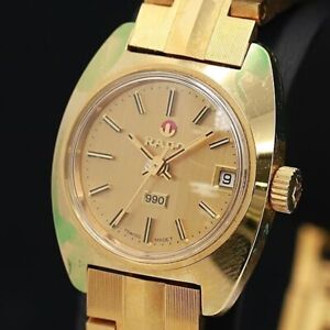 Rado 990 Vintage Watch Mechanical Automatic Date Gold Round Bracelet Woman Swiss
