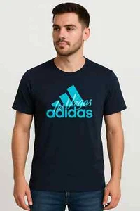 Adidas Men's Las Vegas BOS Script T-Shirt Climalite Navy Blue / Energy Blue Tee - Picture 1 of 8