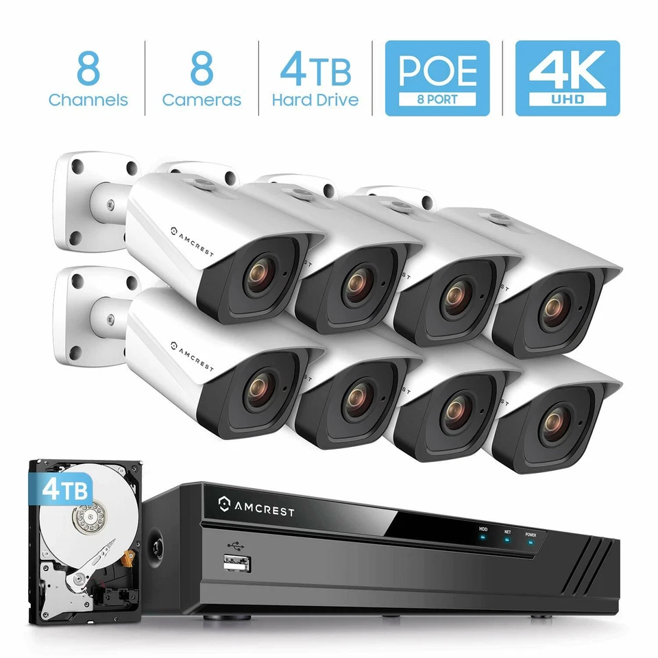 Amcrest 4K 8-Channel Security Camera System 4TB NV4108E-HS 8X IP8M-2496EW-4TB - - Image 1 of 4