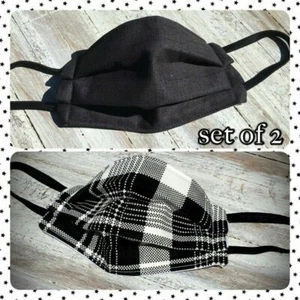 2 Face Mask,Handmade,Quilted Filter*Nose wire*Womens *Black & White Plaid* - Picture 1 of 3