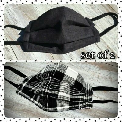 2 Face Mask,Handmade,Quilted Filter*Nose wire*Womens *Black & White Plaid* - Image 1 of 3