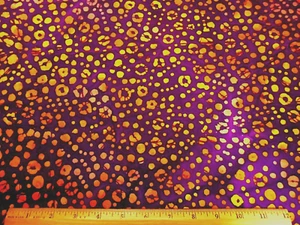 Batik Fabric By Half-Yard Yellow Orange Circle Dots on Purple Premium Cotton #45 - Picture 1 of 2