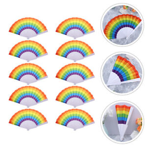  10 Pcs Rainbow Folding Fan Performance Silk Hand Accessories