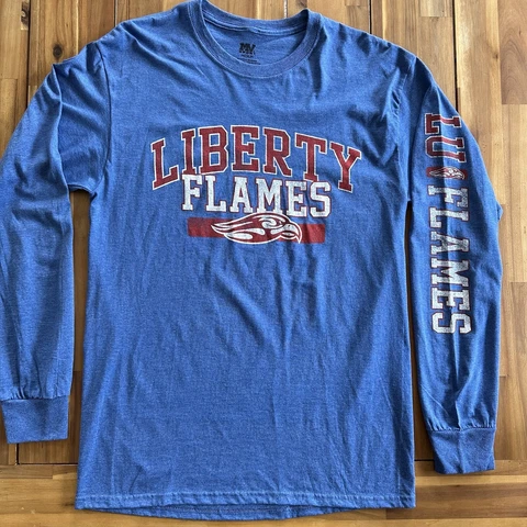NEW Liberty University Flames Long Sleeve T Shirt Adult Medium LU Blue Mens Cover